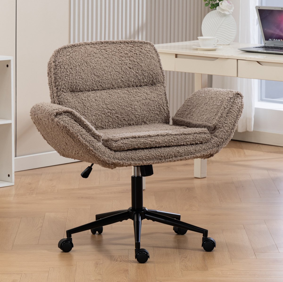 COVREO Bureaustoel 60x34x103 cm bruin, pluche stof met opklapbare armleuningen