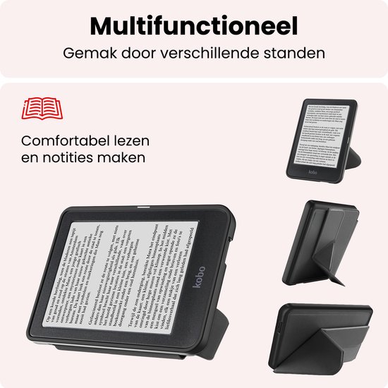 Hoes Geschikt voor Kobo Clara HD Hoesje Bookcase Cover Book Case Hoes Sleepcover Trifold - Zwart — afbeelding 3