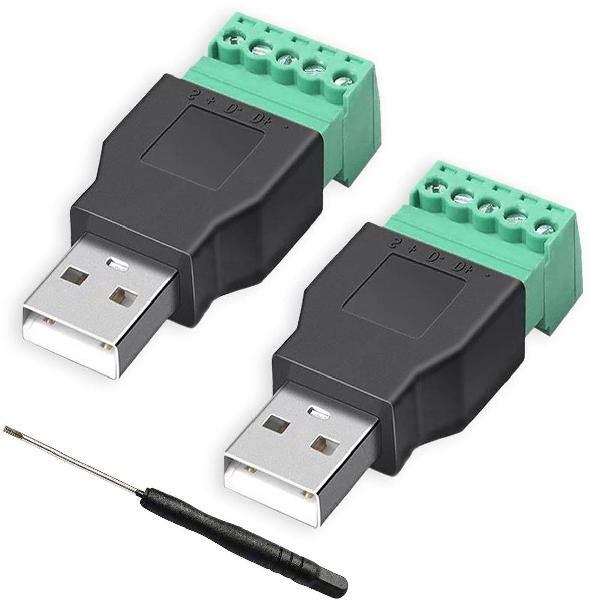 Set van 2 USB 2.0 Adapter met Schroefterminals, Type A naar 5-Pin Connector voor Gegevensoverdracht en Elektronische Toepassingen