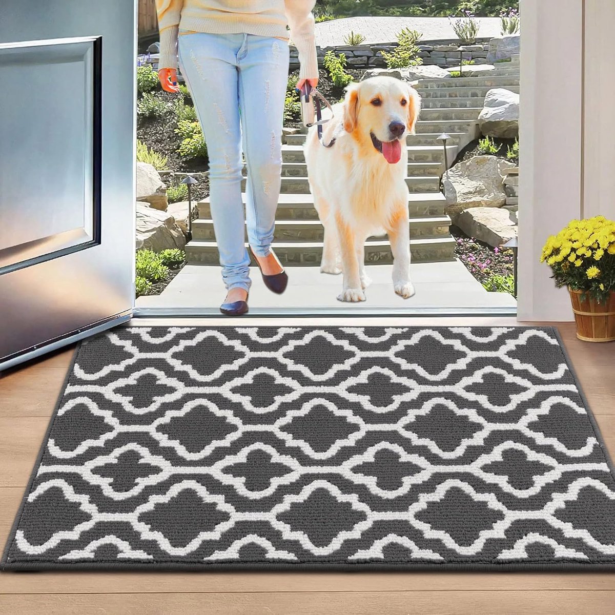 Famanu Wasbare deurmat, 60 x 90 cm, donkergrijs, antislip en absorberend voor binnen Neutraal