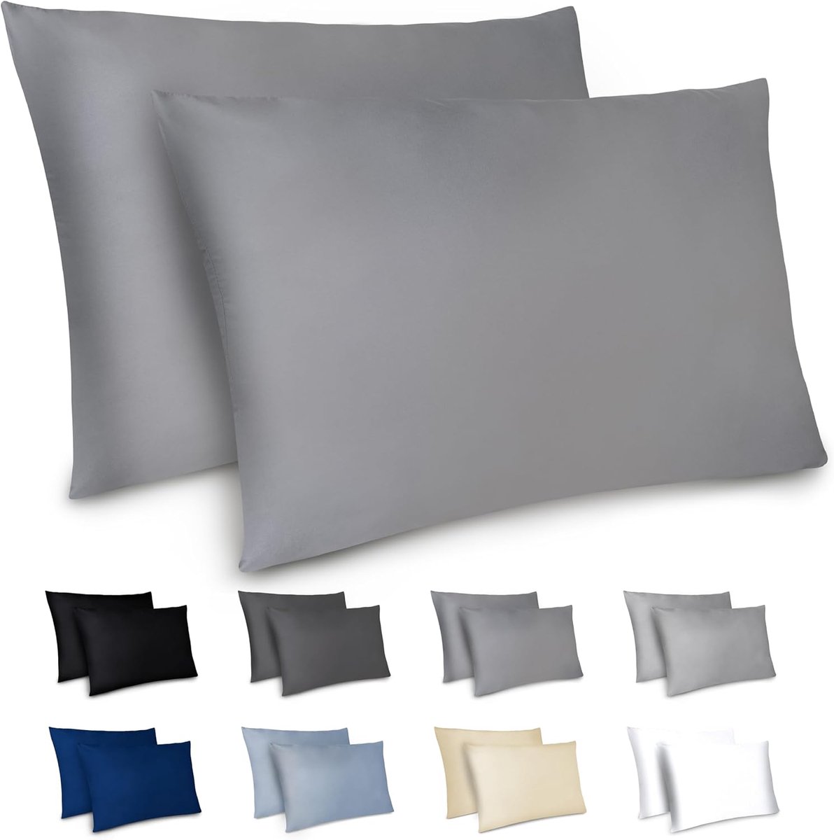 Famanu Set van 2 kussenslopen van 50 x 70 cm, geborstelde microvezel met rits, antraciet, biedt comfort en is geschikt voor de gevoelige huid, machinewasbaar en slijtvast.