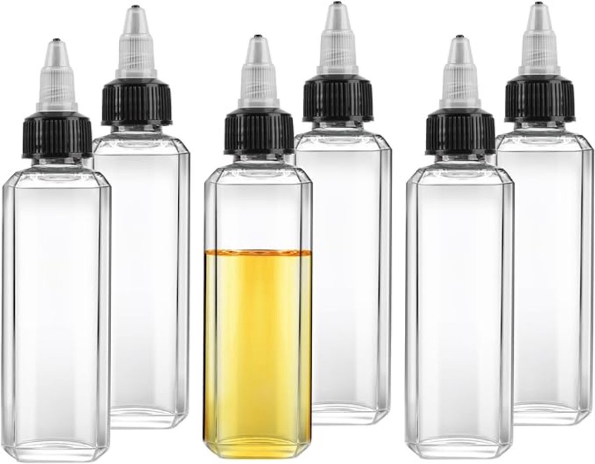 Verte Squeeze Bottle - Knijpflessen - Plastic Olieflessen - Knijpflessen voor Olie - Azijn- en Olieflessen om te Vullen - Doseerflessen met Dop - Voor Olijfolie - Saus - Azijn - Oliecontainers - Set van 6 - 100 mL