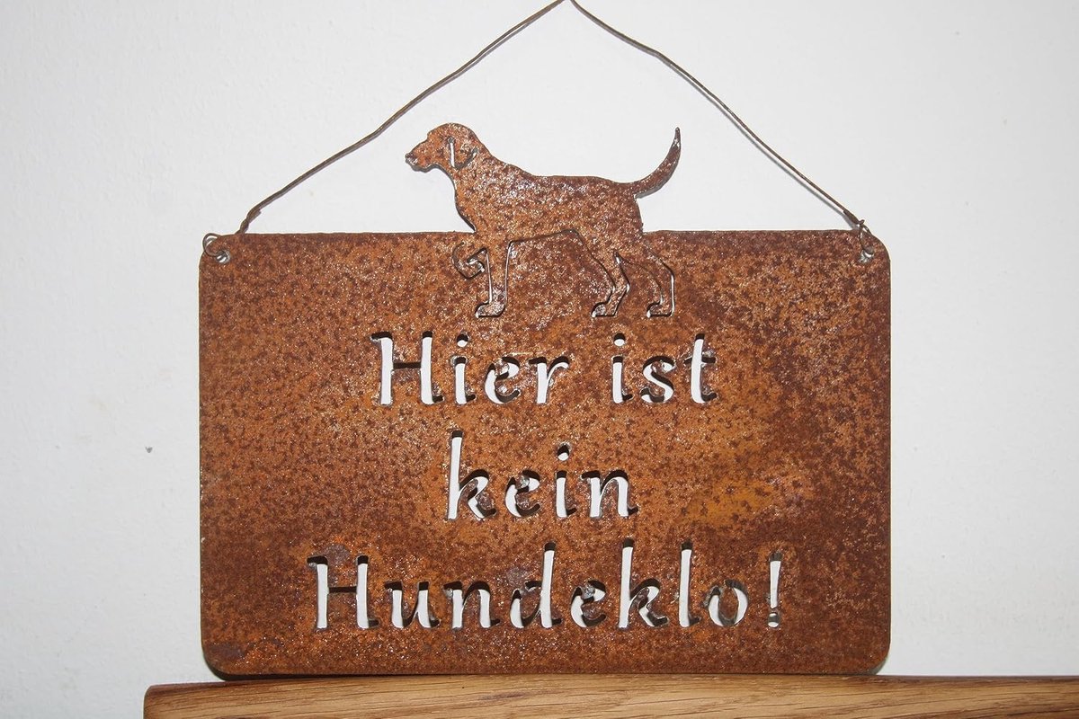Hondentoilet Bord - Aanwijzingsplaatje Metaal - Tuin Aankleding - Roest Effect - 20 x 25 cm - Bruin
