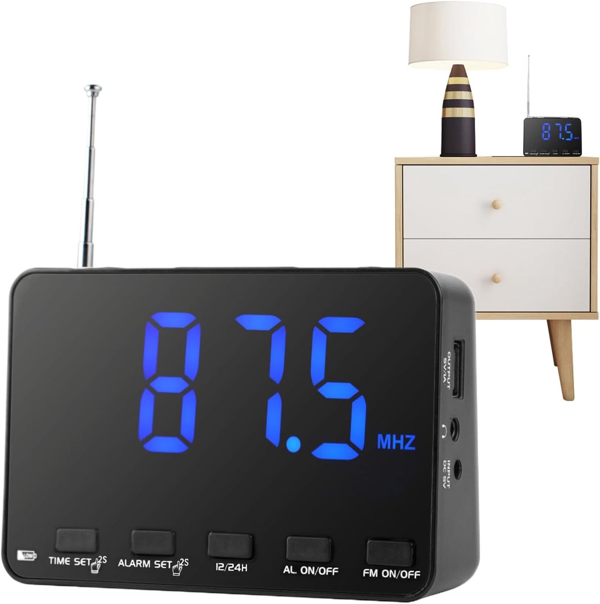 Digitale Wekker - Nachtkastje Radio - Wakker Worden - Automatische Ontvangst - 16 x 10 x 6 cm - Zwart