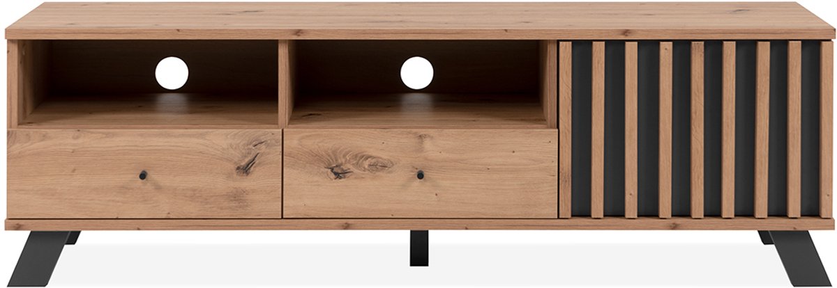 CALICOSY - TV-meubel 1 deur, 2 laden en 2 vakken in eikenhouten decor L138 cm - LUBLIN
