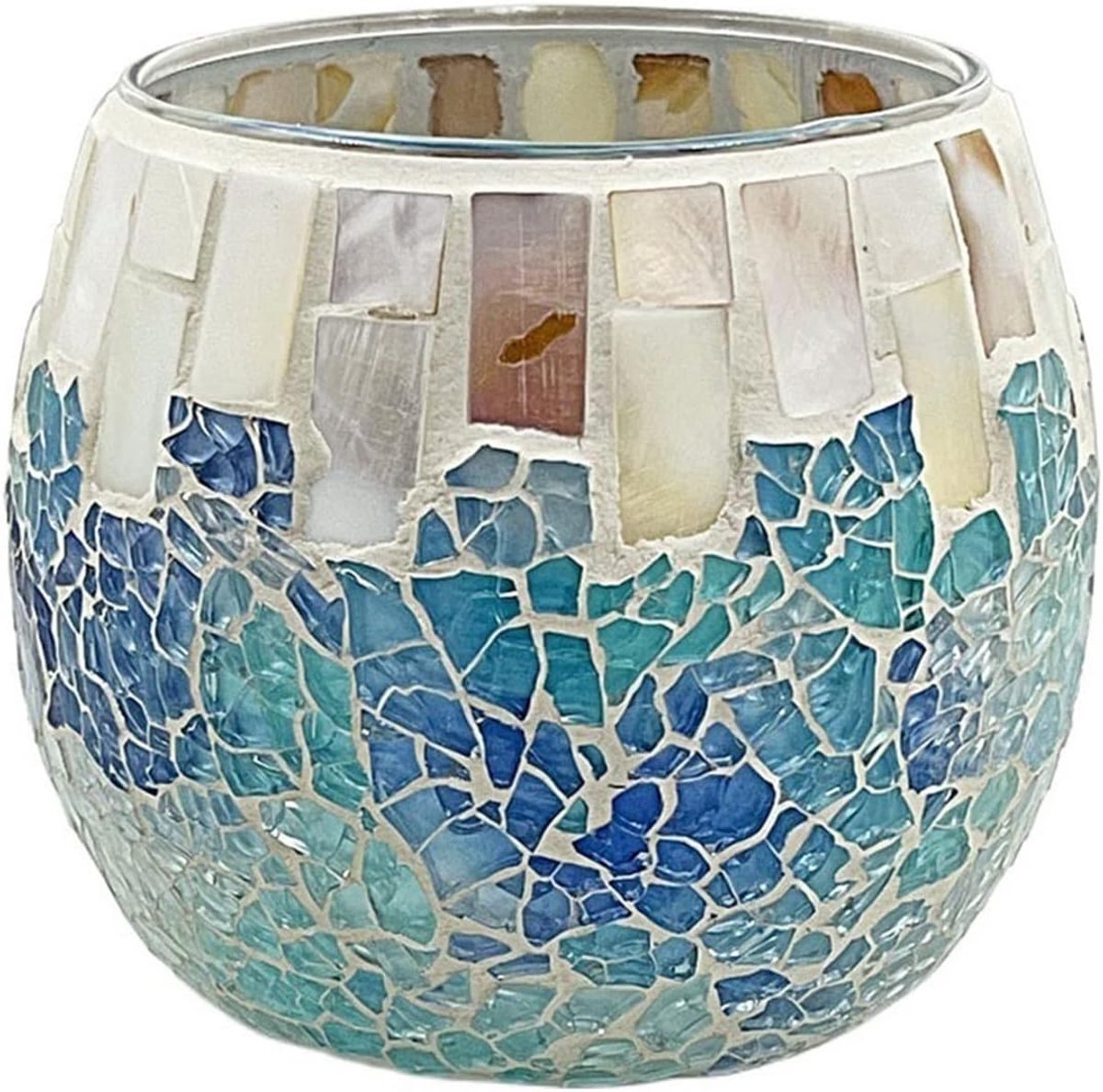 Kleurrijke Glas Kandelaar - Decoratieve Kaarsenhouder - Romantische Sfeer - Handgemaakt Design - 10.5 x 9 cm - Gekleurd