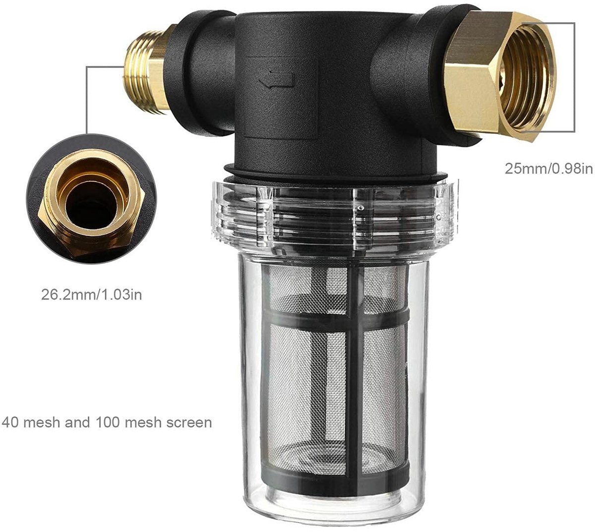 Dailygoods- Waterfilter 100 Mesh - Inline Slangfilter - Tuin/Kraan - Hogedrukreiniger - Plastic/Metaal - 3/4 GHT Aansluiting - Tuinfilter