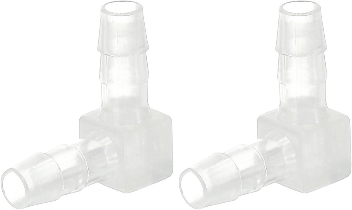 1/4-Inch Plastic Slang T-stuk 90 Graden Hoek, 2 Stuks L Barb Aansluitingen voor Aquarium, Brandstof en Tuin Gebruik