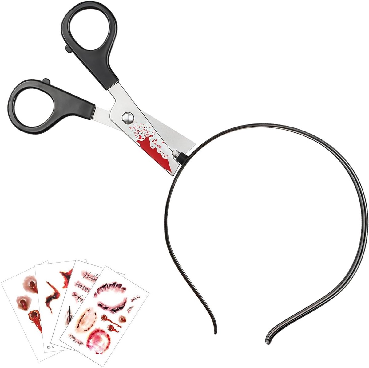 Halloween Mes Hoofdband met 5 Realistische Littekentattoos - Kostuum Accessoire voor Volwassenen en Kinderen, Feest Props en Decoratie
