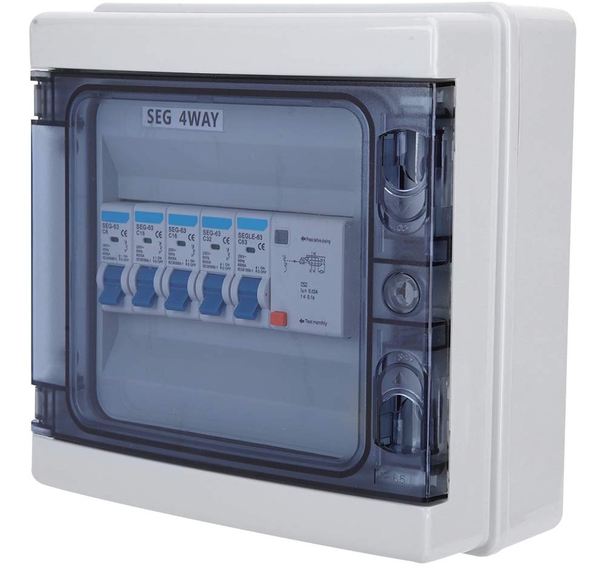Waterproof Circuit Breaker - Lekstroomschakelaar Groepenkast - Elektrische Veiligheid - 4-Weg IP65 Behuizing - 63A 30mA - Grijs