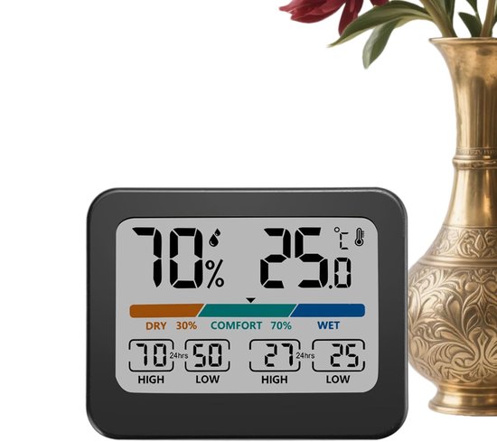 Temperatuur en Vochtigheidsmeter - Hygrometer Thermometer - Binnenklimaat Bewaken - Groot Kleurendisplay - 93 x 73 cm - Wit