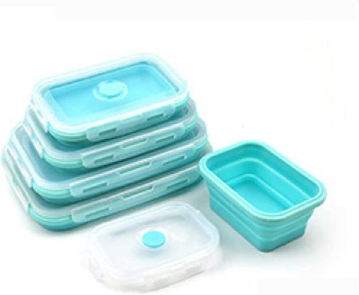 Opvouwbare Lunchbox - Voedsel Container - Maaltijd Voorbereiding - Draagbaar Lichtgewicht - 1 Liter - Blauw