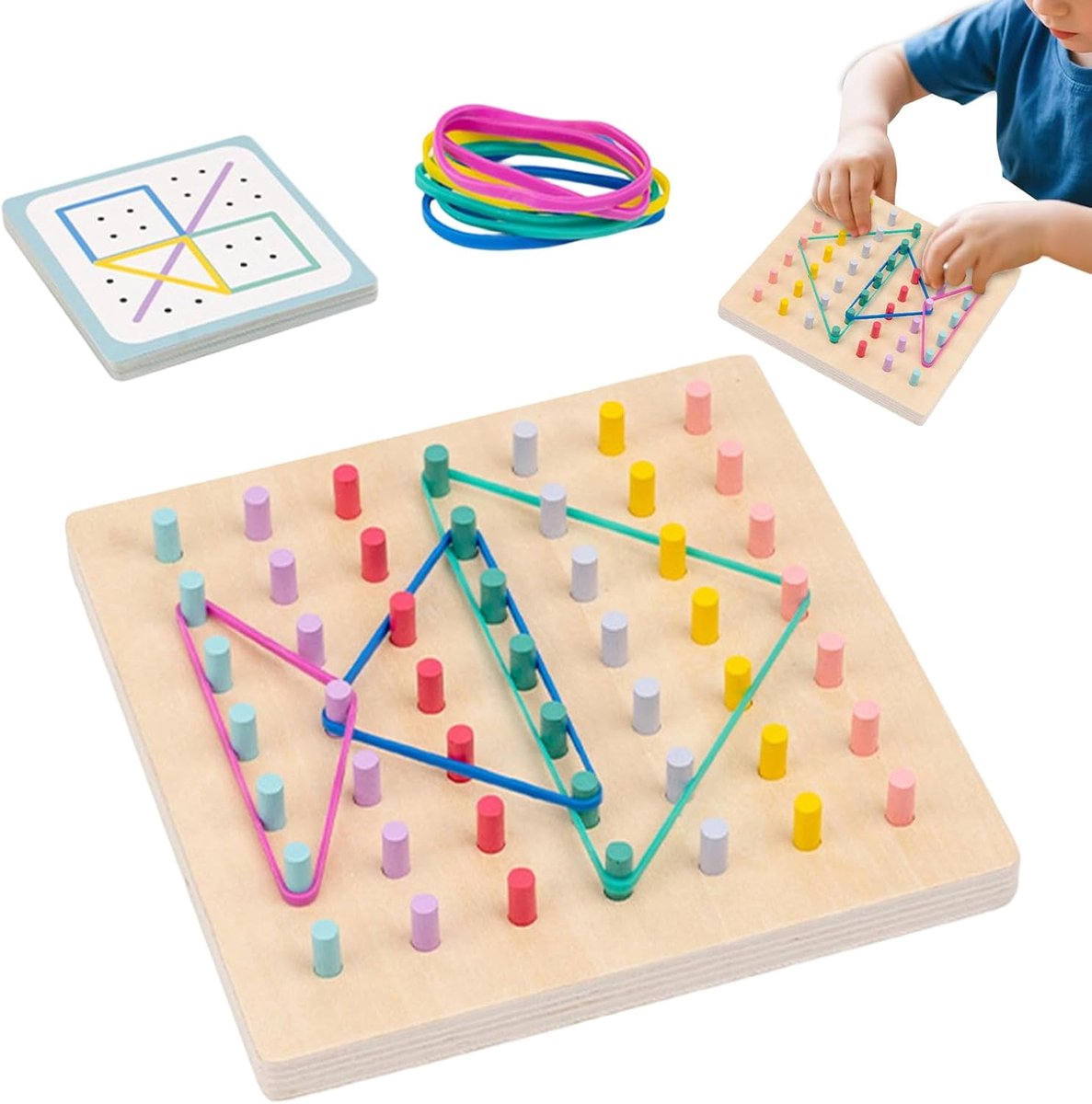 Steekbord Puzzelspel - Geometrisch Speelgoed - Vroegeducatieve Verbetering - Stimuleert Logisch Denken - 15.7 x 15.7 cm - Veelkleurig