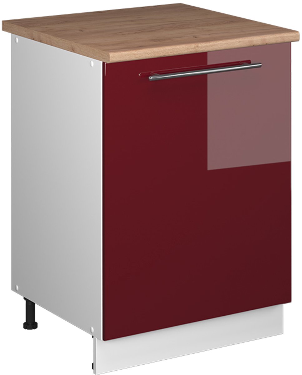 Vicco Keukenonderkast Fame-Line, Bordeauxrode hoogglans/Wit, 60 cm 1 deur met werkblad