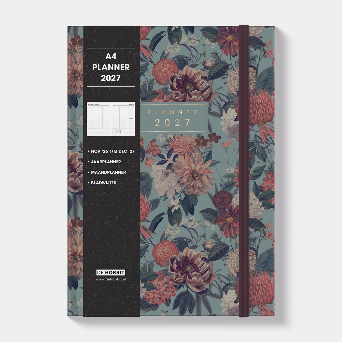 Hobbit - A4 Planner 2027 - A4 (21 x 29,7 cm) - 1 week op 2 pagina's - Agenda A4 - Harde Kaft - Bloem Klassiek