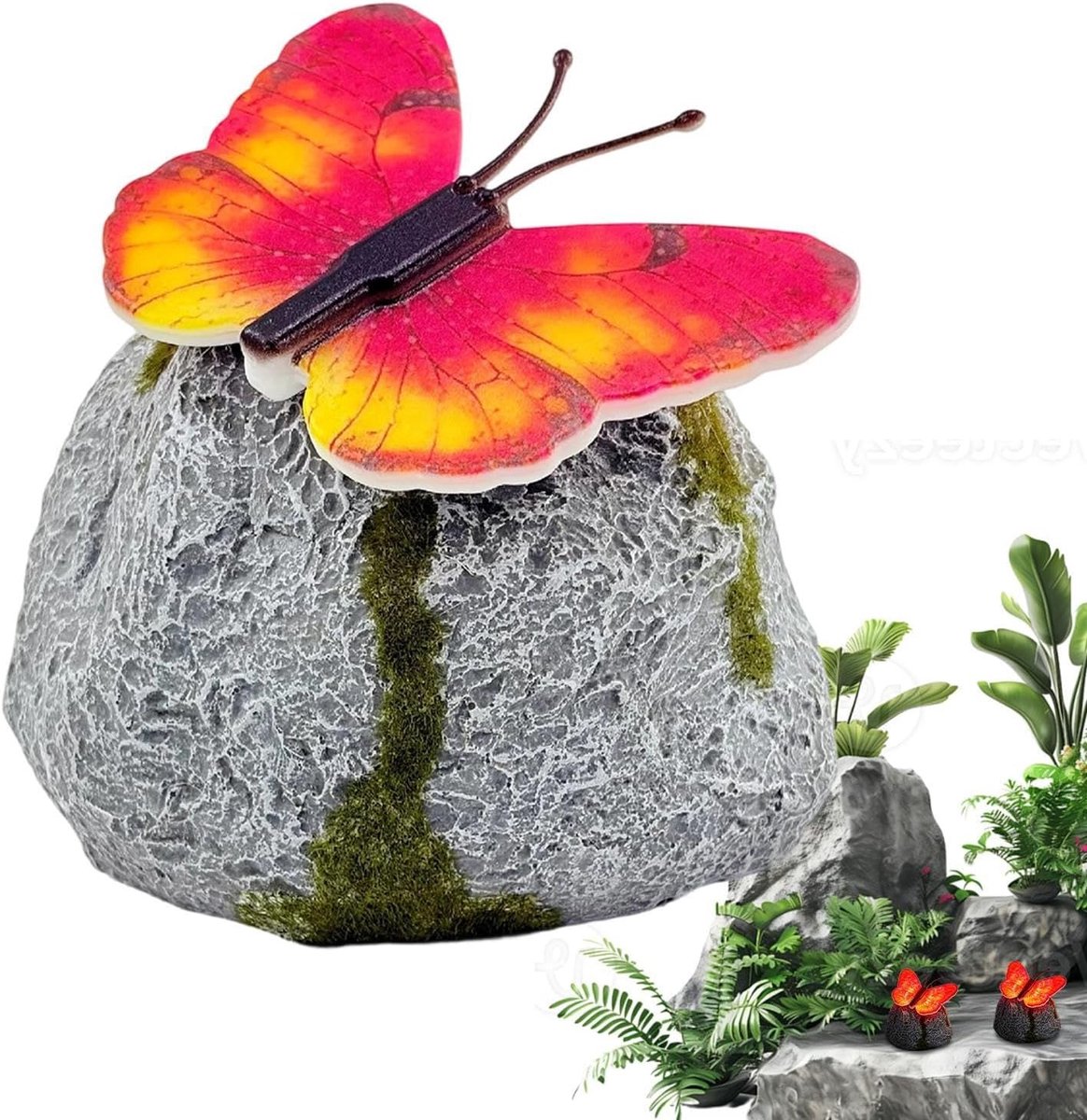 Decoratieve tuinsteen - Landschapsaccent - Buitenverlichting - Zonne-energie - 13 x 12 x 10 cm - Rood