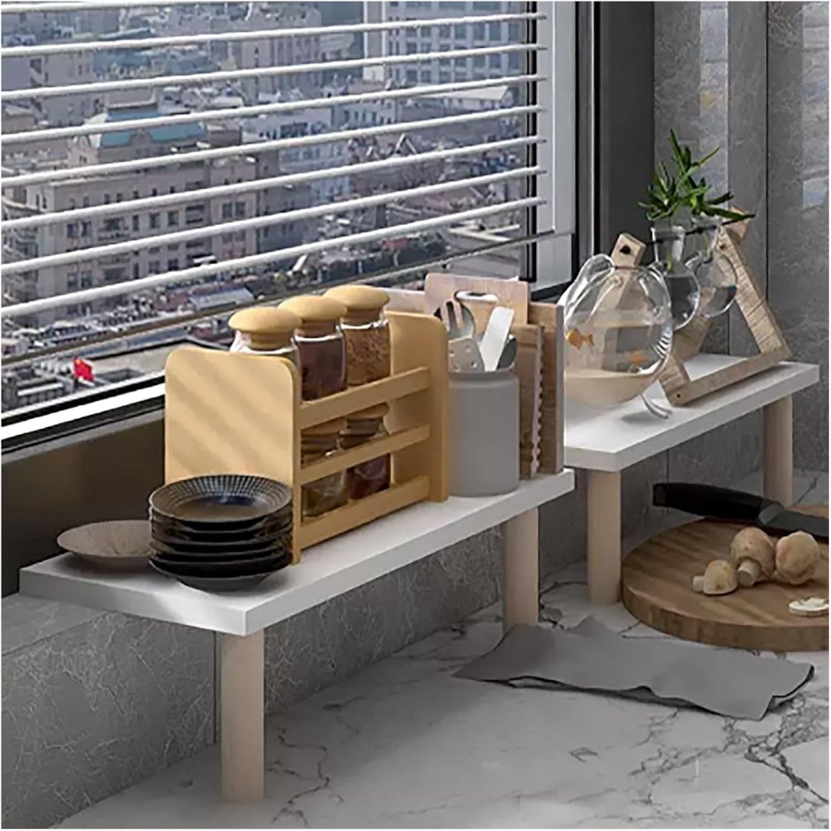 Werkbladverlenging - Vensterbank plank - Extra werkruimte - Geen boren nodig - 79x20 cm - Houtkleur