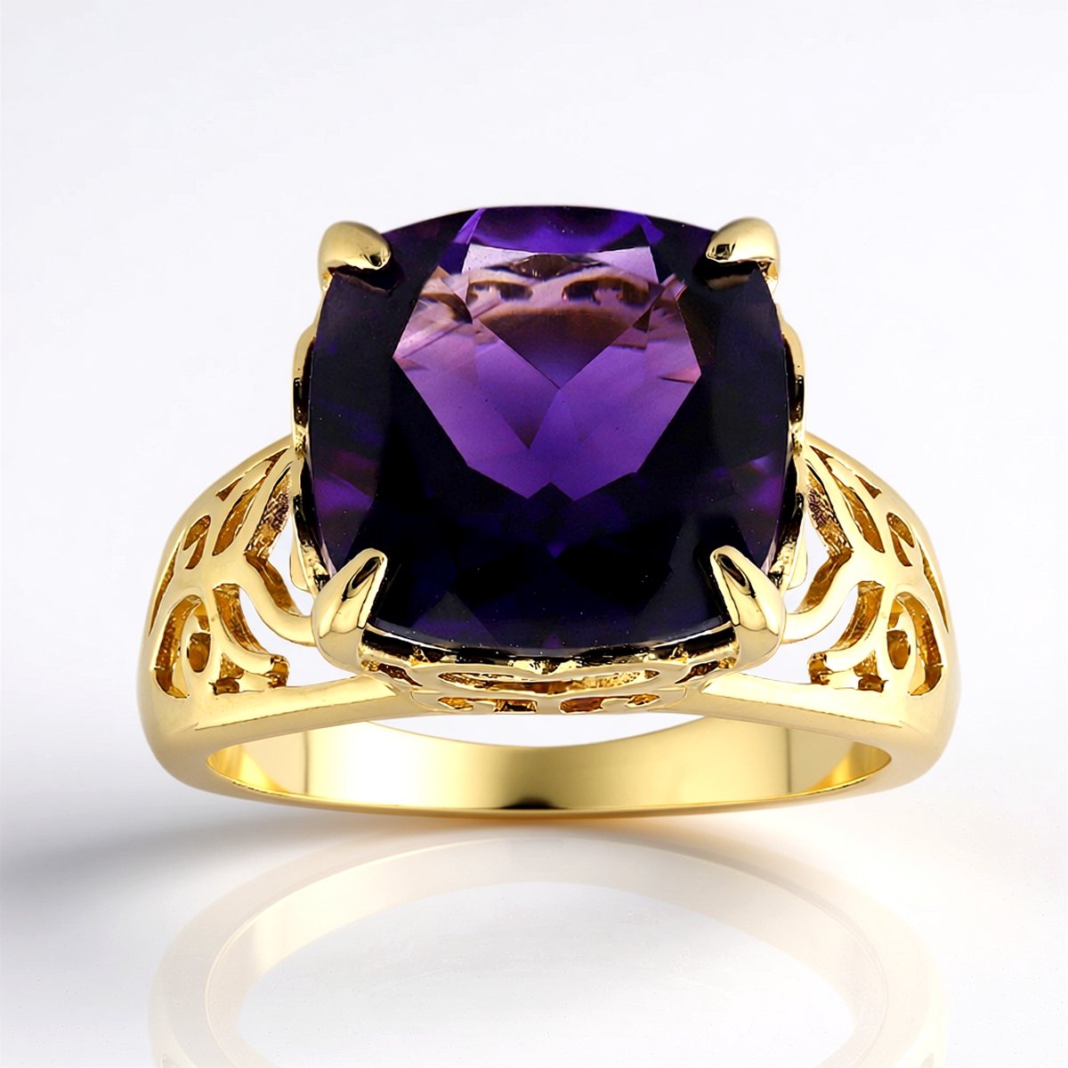 Cavill - 925 Sterling Zilver Ring met 5,58 Ct Marokkaanse Amethist - Antiek Kussenslijpsel - Filigraan Luxe Damesring Paarse Edelsteen