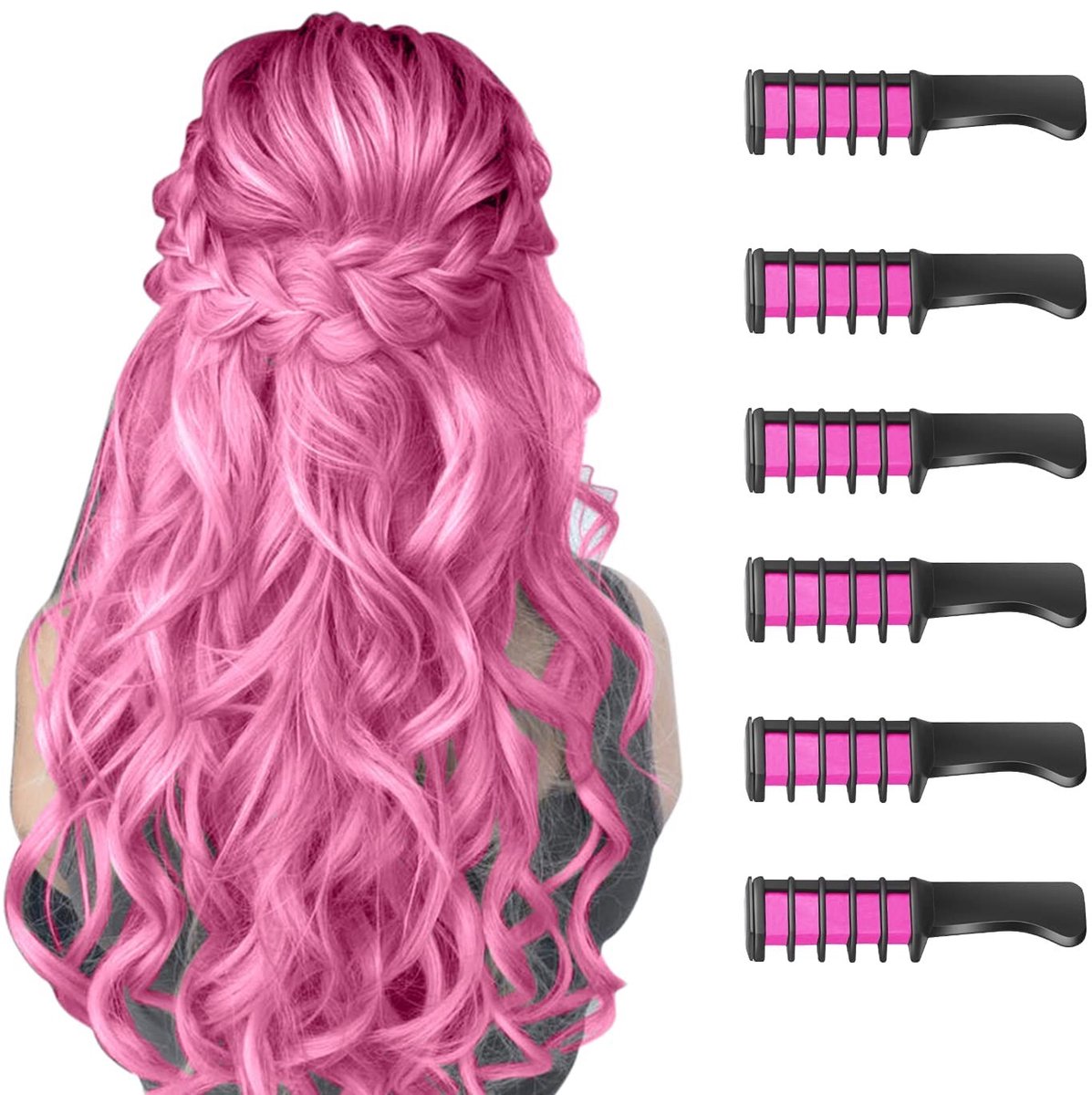 Dailygoods- Haarkrijt voor Kinderen - 6 Stuks Roze - Tijdelijke Haarkleurverf - Cadeau voor Meisjes - Veilig en Niet-Toxisch - Perfect voor Feestjes