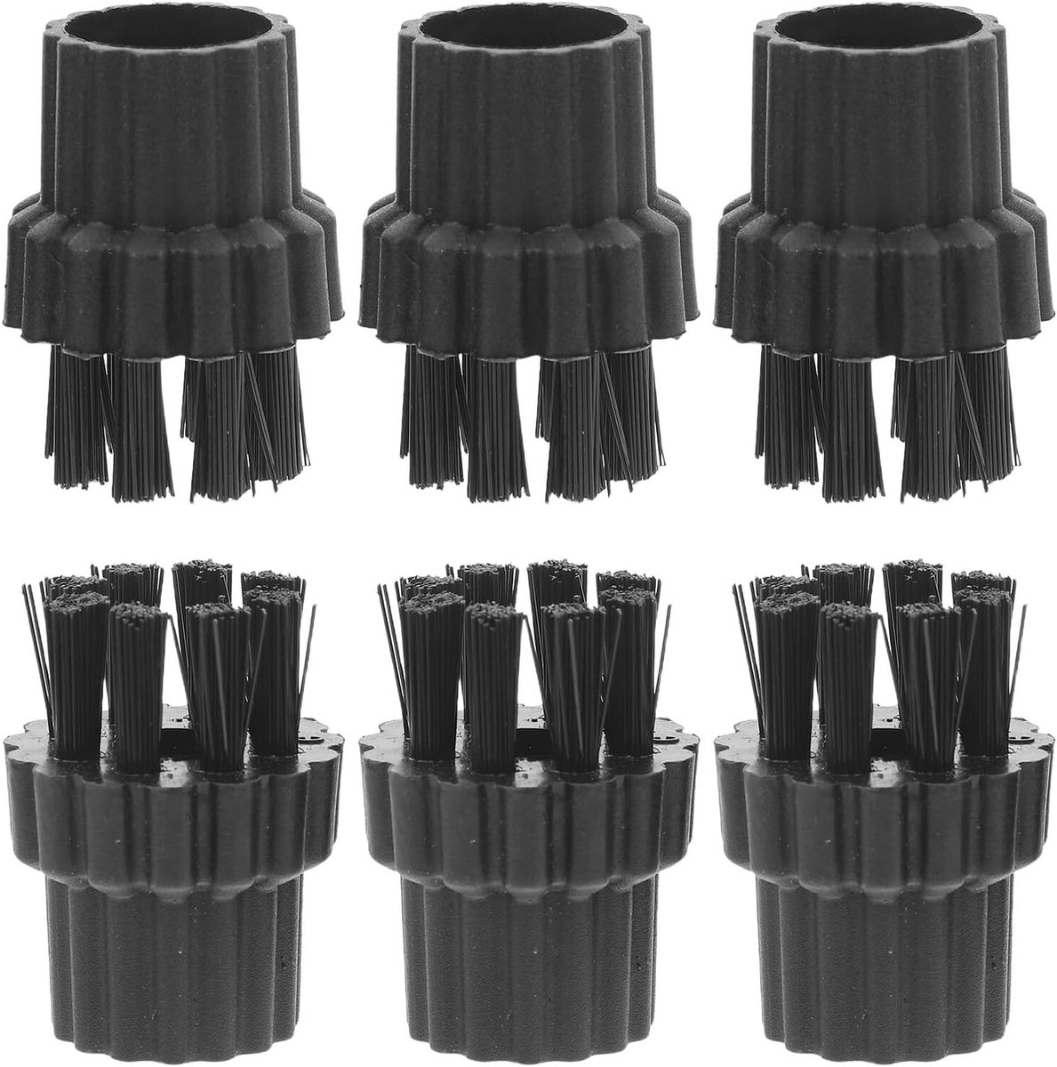 Stoomreiniger Borstelset - Vervangborstels Reiniging - Dieptereiniging Huis - Duurzame Nylon Haren - 6 Stuks - Zwart