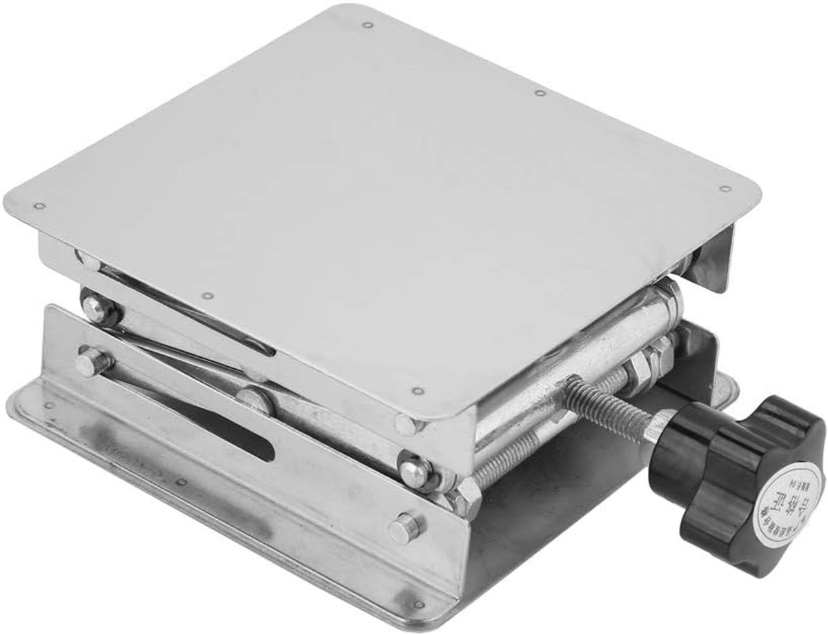 Heftafel RVS - Schaarrek Lift - Laboratorium Experimenten - Verstelbare Hoogte - 100 x 100 mm - Zilver