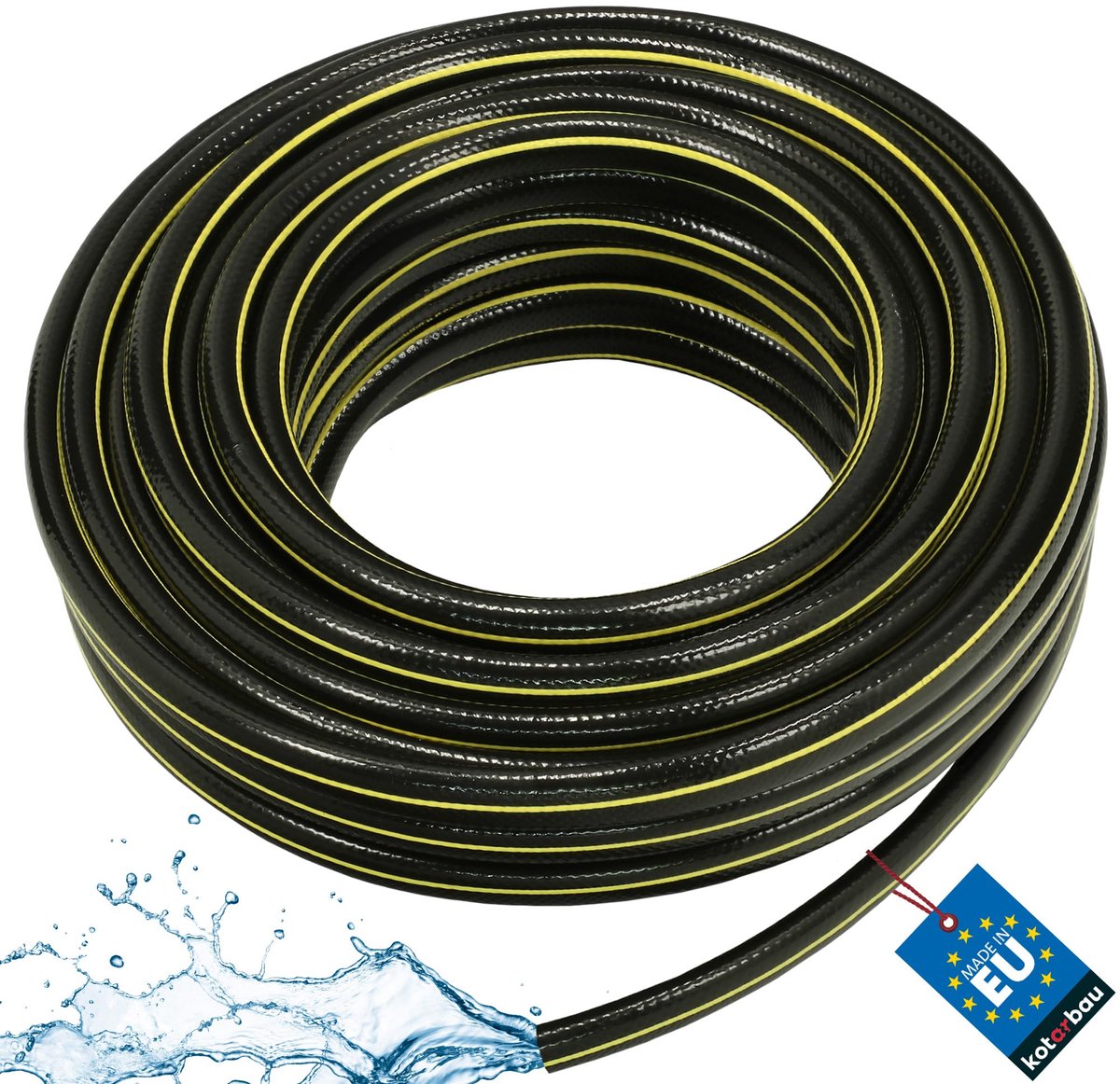 KOTARBAU® Tuinslang, PVC, 30 m, Zwart Geel, 1/2 Inch, Versterkte Tuinslang, Waterslang Voor Tuin, Flexibel Duurzaam, 4-Lagen, Bewateringsslang, Tuinbewateringsslang