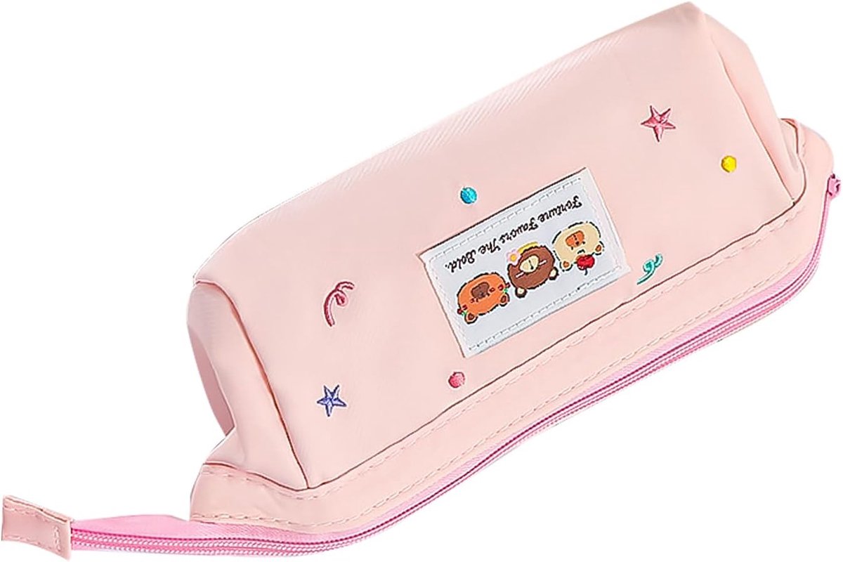 Potlood Pouch - Etui Beer - Briefpapier Opslag - Grote Capaciteit - 21 x 7 x 10 cm - Roze