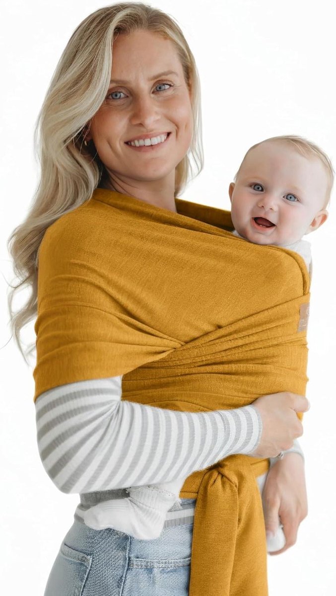 Baby Draagdoek Wrap - Draagzak Pasgeborenen - Baby Dichtbij Houden - Zachte Rekbare Stof - 3-16 kg - Mosterdgeel
