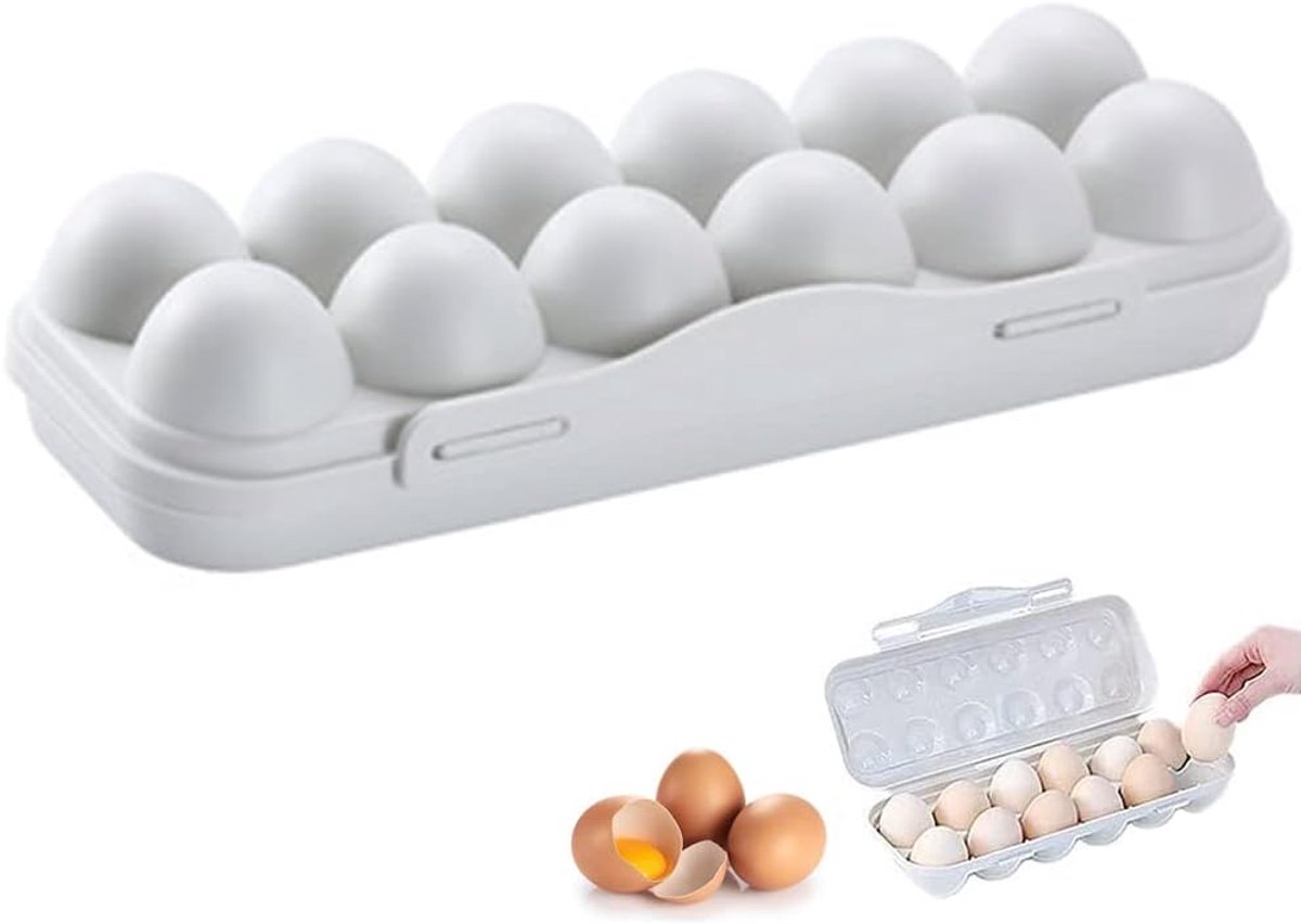 SnelShoppen - 12 Box Eieren Drager Container, Plastic Box met Deksel, Draagbare Stapelbare Koelkast Houder voor Verse Bewaring, Keuken, Camping, 30 x