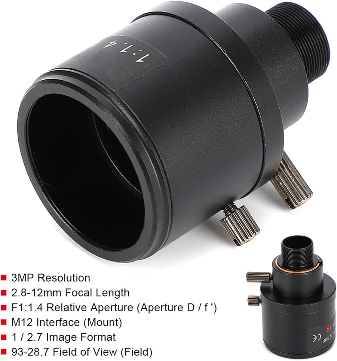 SnelShoppen - CCTV Board Lens Verstelbare Zoom Handmatig 2.8-12Mm Brandpuntsafstand Beveiligingscamera Lens M12 Bevestiging 3MP HD Lens