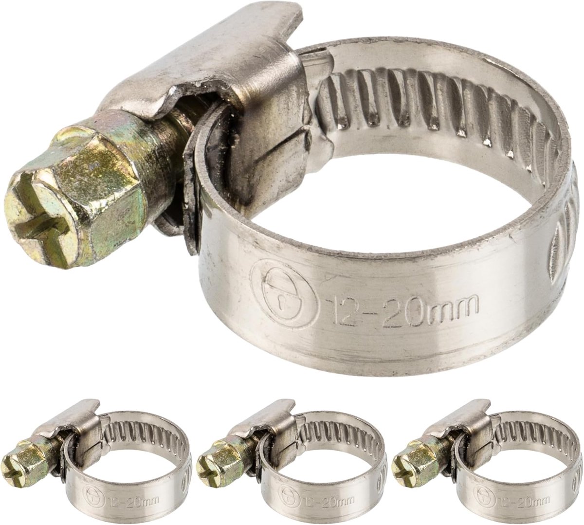 SnelShoppen - Slangklemmen Set van 4 Stuks, Wormdrive Slangklem 12-20mm, RVS W2, 9mm Bandbreedte, Ideaal voor Afwasmachine, Wasmachine, Tuin en Zwemba