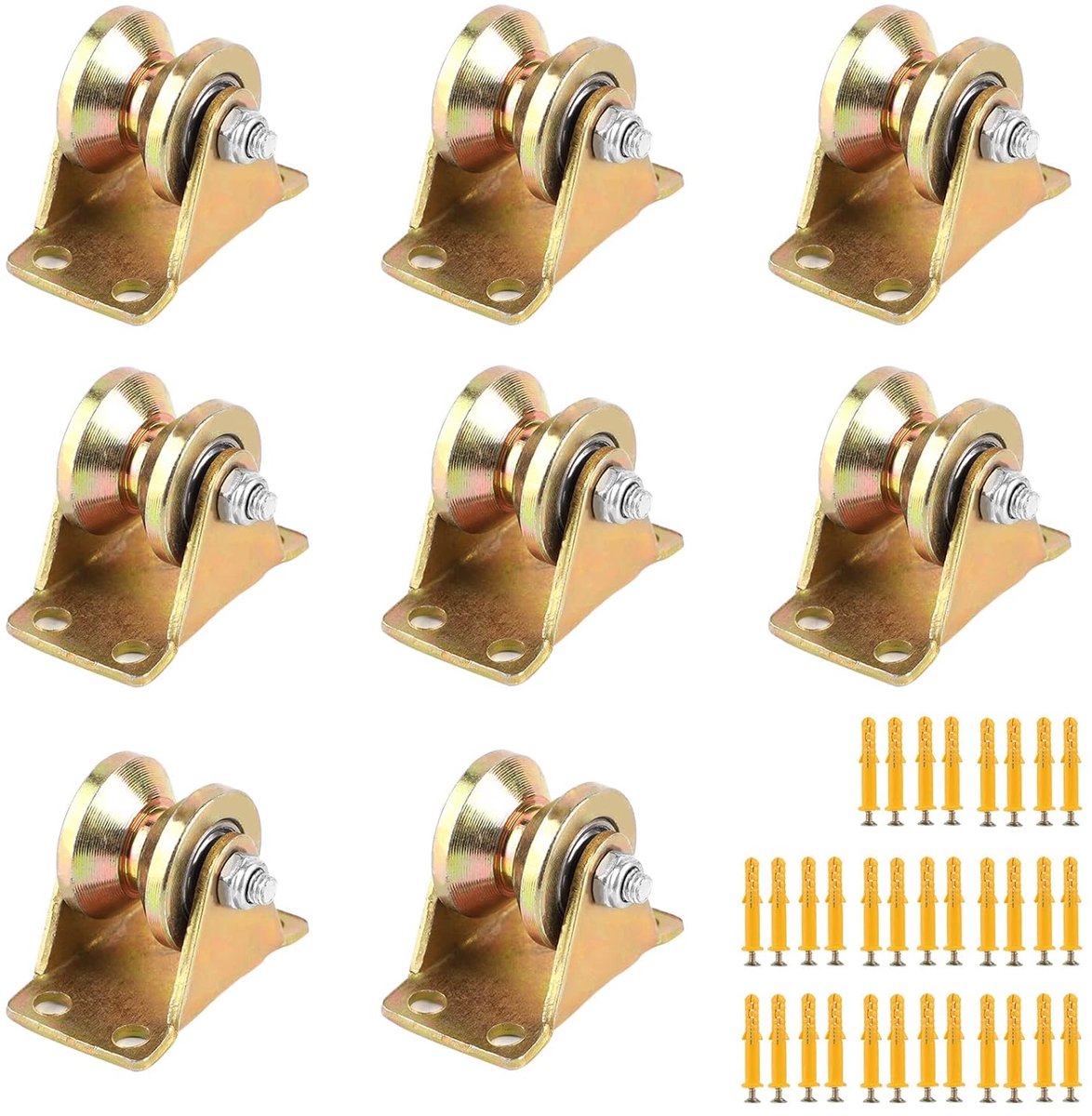 SnelShoppen - 8-delige touwpulley set met V-groef rolwiel, met schroeven, geschikt voor staaldraden, industrieel gebruik, belastbaarheid 100 kg per st