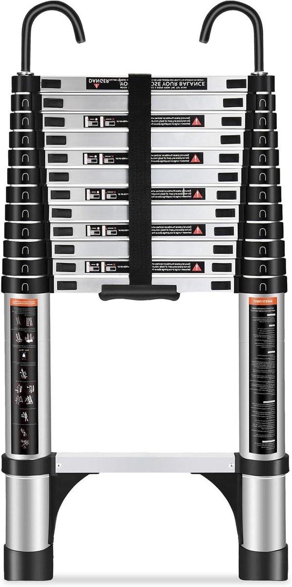 Telescopische ladder - Uitschuifbare ladder - Veilig klussen - Sterke aluminiumlegering - 38 meter - Zilver