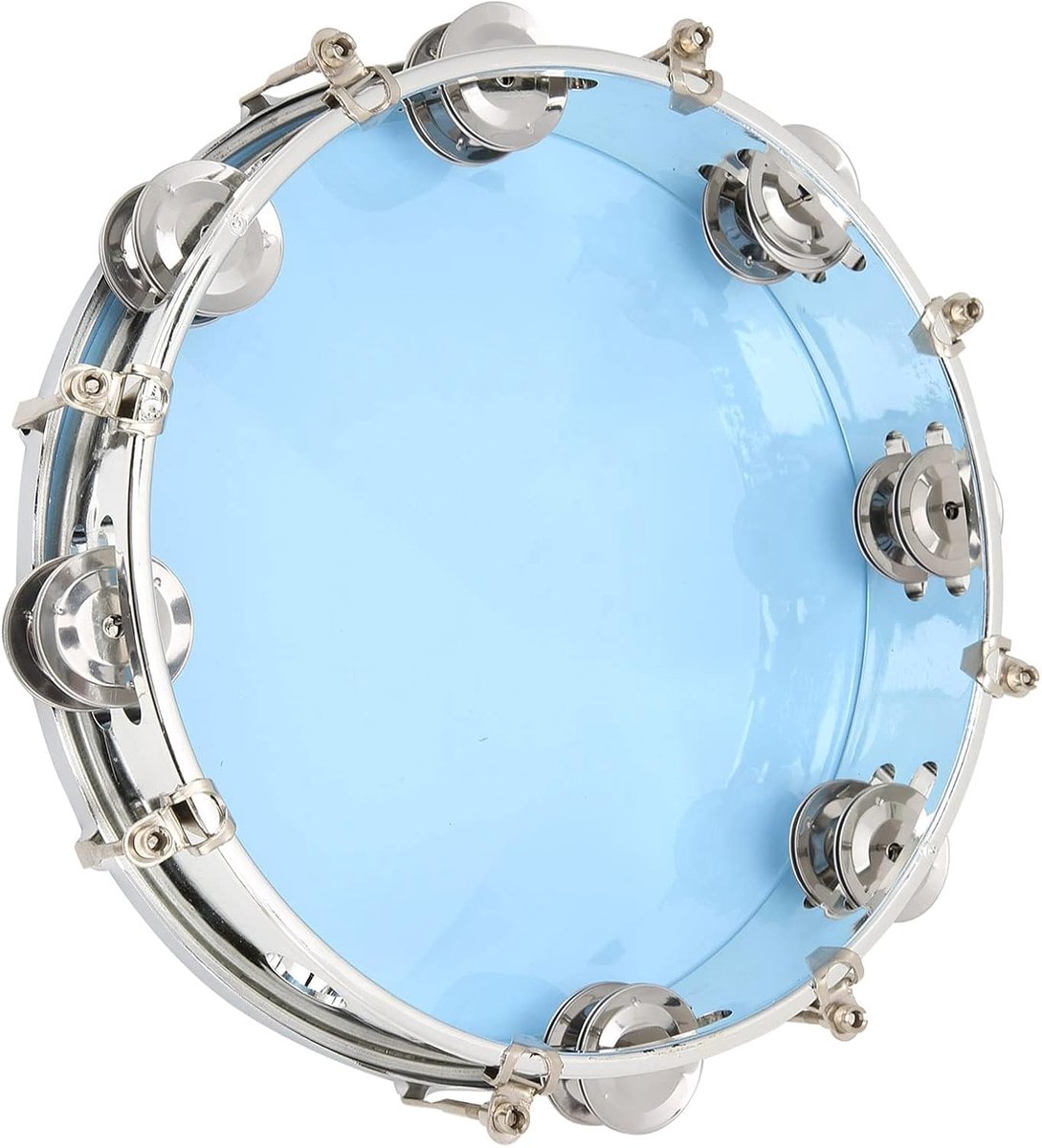SnelShoppen - Tambourine voor Volwassenen 10 Inch Dubbele Rij Metaal Jingles Handheld Muzikaal Educatief Drum Instrument voor Feest Spelletjes (Blauw)