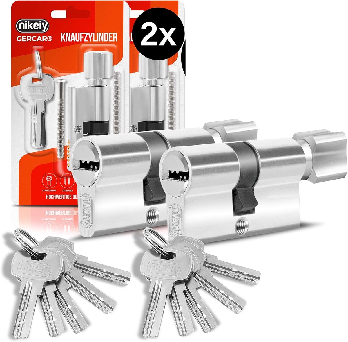 SnelShoppen - GERCAR Cilinderslot set - Dubbel cilinderslot met knop - 90 mm lengte - 45/45 deur slot - incl. 10 sleutels - Veiligheidsklasse 2
