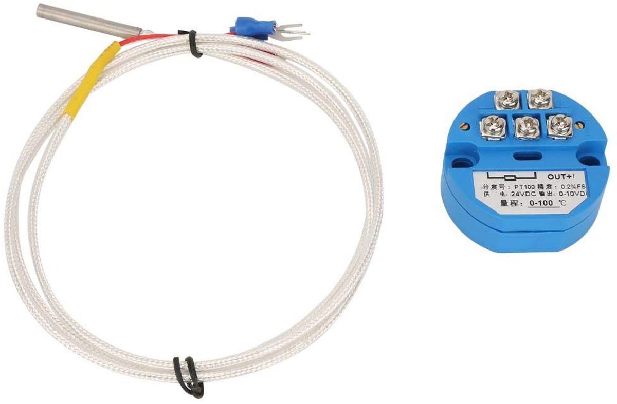 SnelShoppen - PT100 Temperatuurtransmitter DC24V Output 4-20mA met 1m Sensor - Temperatuurmeetapparaat 0-100°C voor Industrie en Hobby