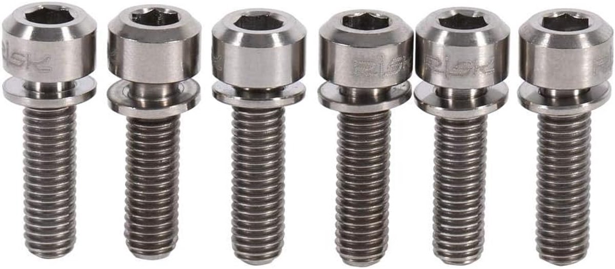SnelShoppen - Fietsstuur Stem Titanium Legering M5 x 18mm Schroeven met Ringen - 6 Stuks voor MTB Fiets - Lichtgewicht en Corrosiebestendig