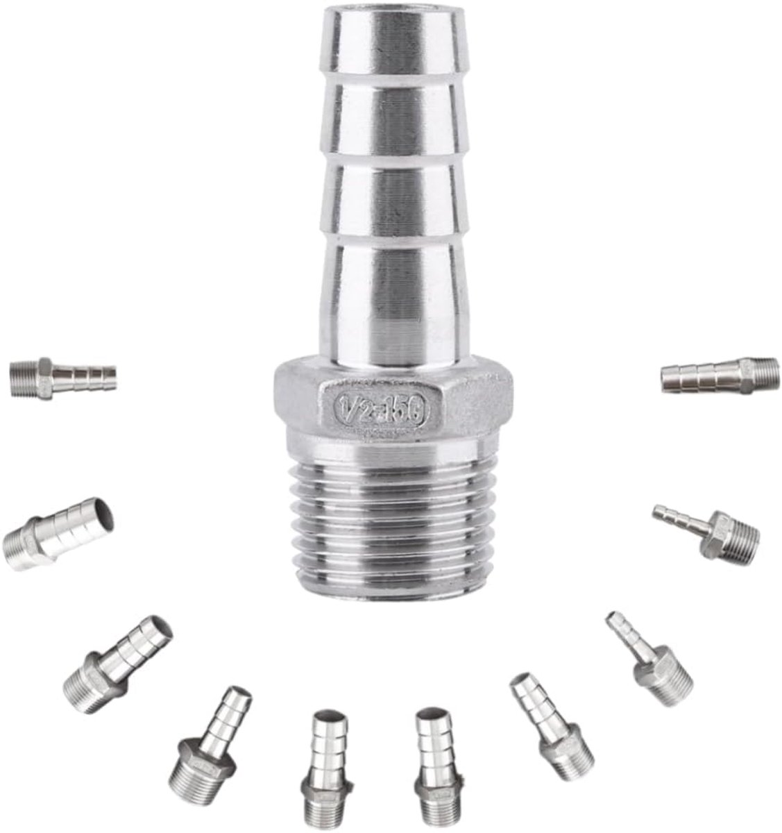 SnelShoppen - Slangaansluiting Fittingen RVS304 Mannetje Draad Pijp Aansluiting Barb Slangaansluiting BSP 1/8"~3/4" voor Aansluiten van Luchtleiding,