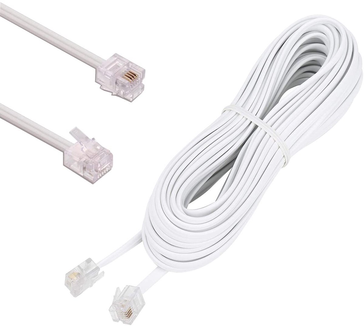 SnelShoppen - Huaziz Modulaire RJ11 Telefoonkabel, Platte Kabel met 2 RJ11 Stekkers, 10 Meter Lang, Witte ADSL Kabel voor Snel Internet en Telefoonver
