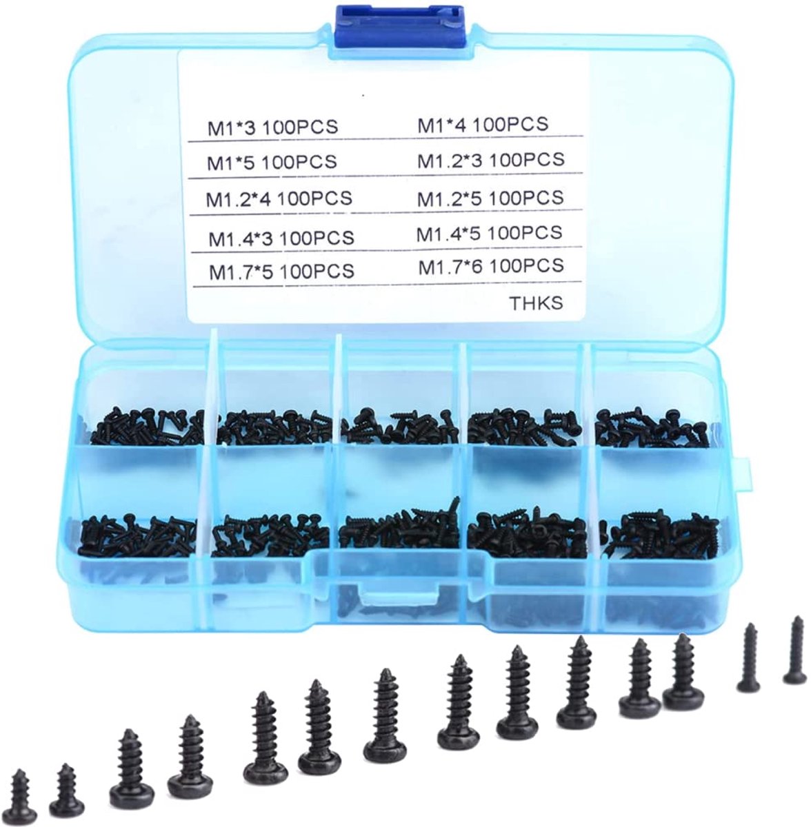 SnelShoppen - Schroefset Micro Schroeven Kettle Head - 1000 Stuks Zelftappende RVS Schroeven Assortiment - 10 Verschillende Maten voor Horloges, Brill
