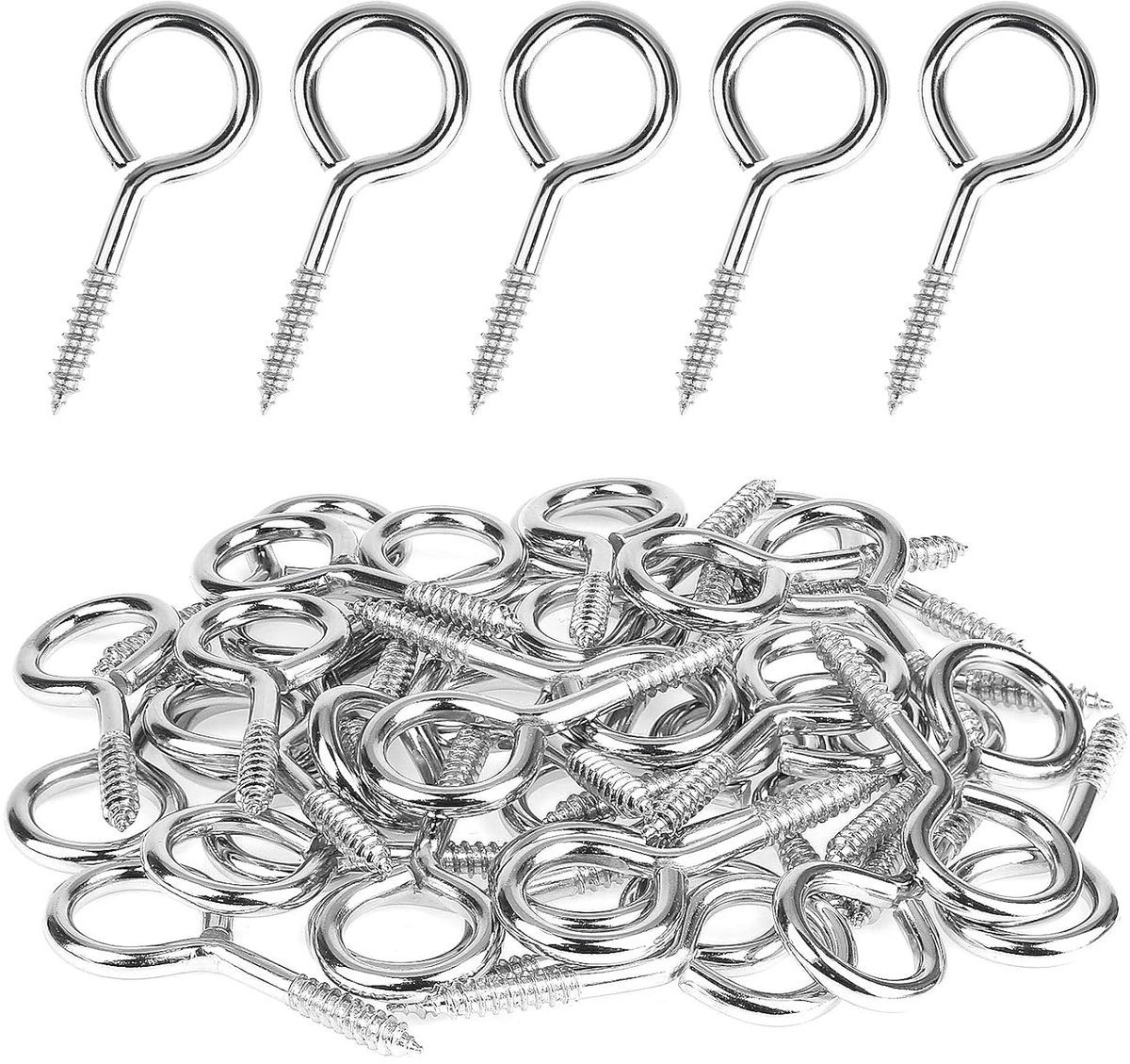 SnelShoppen - 10 Stuks Schroefoog RVS M5 65mm | Ringhaak, Schroefogen, Oogjes voor Kledinglijn, Kerstversiering, Zware Belasting tot 25-30 kg