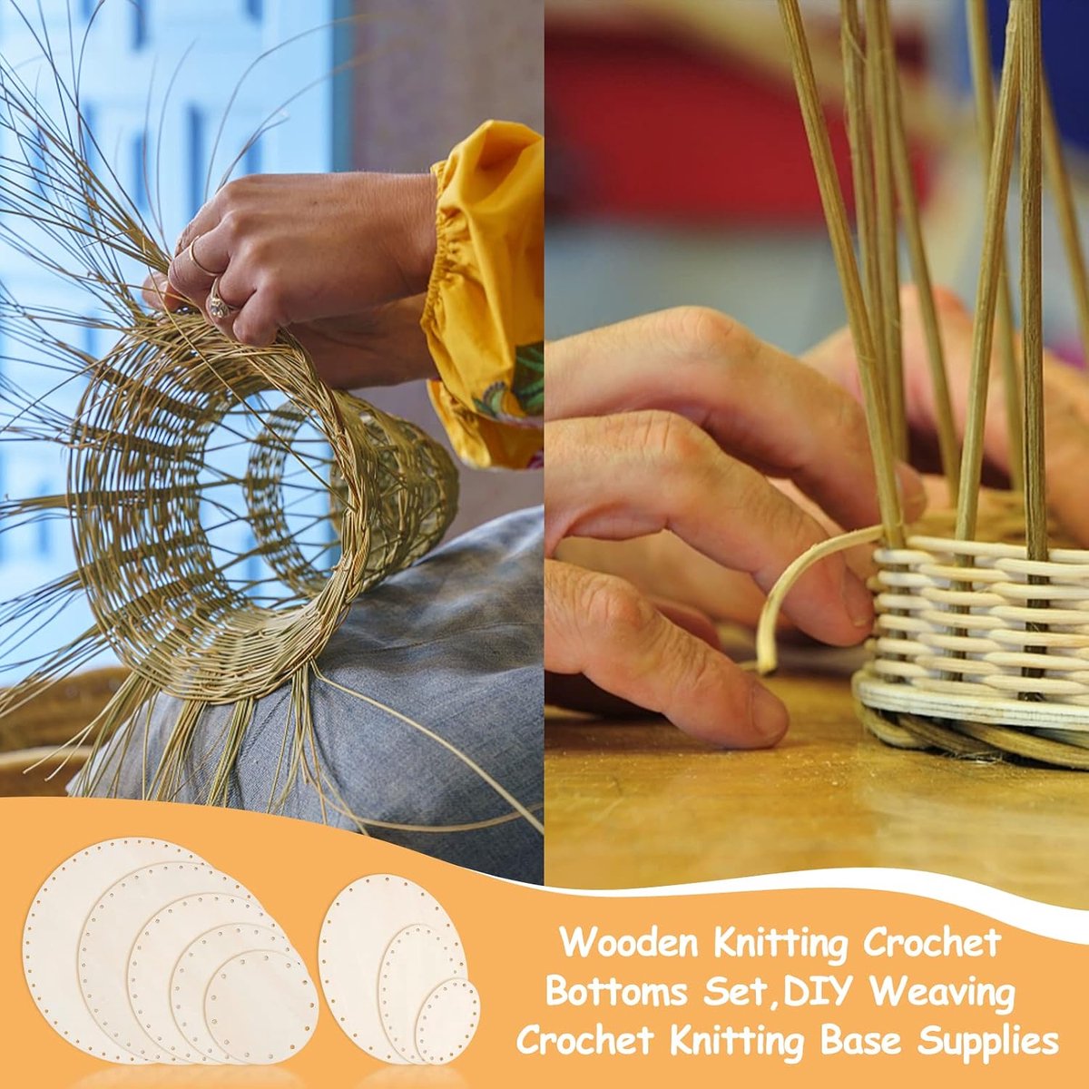 SnelShoppen - 8 Stuks Houten Mand Bodems voor Riet, 8 Stijlen Rond/Ovaal, 3mm Voorgeboorde Gaten voor DIY Vloermand, Pennenhouder, Natuurlijk Hout