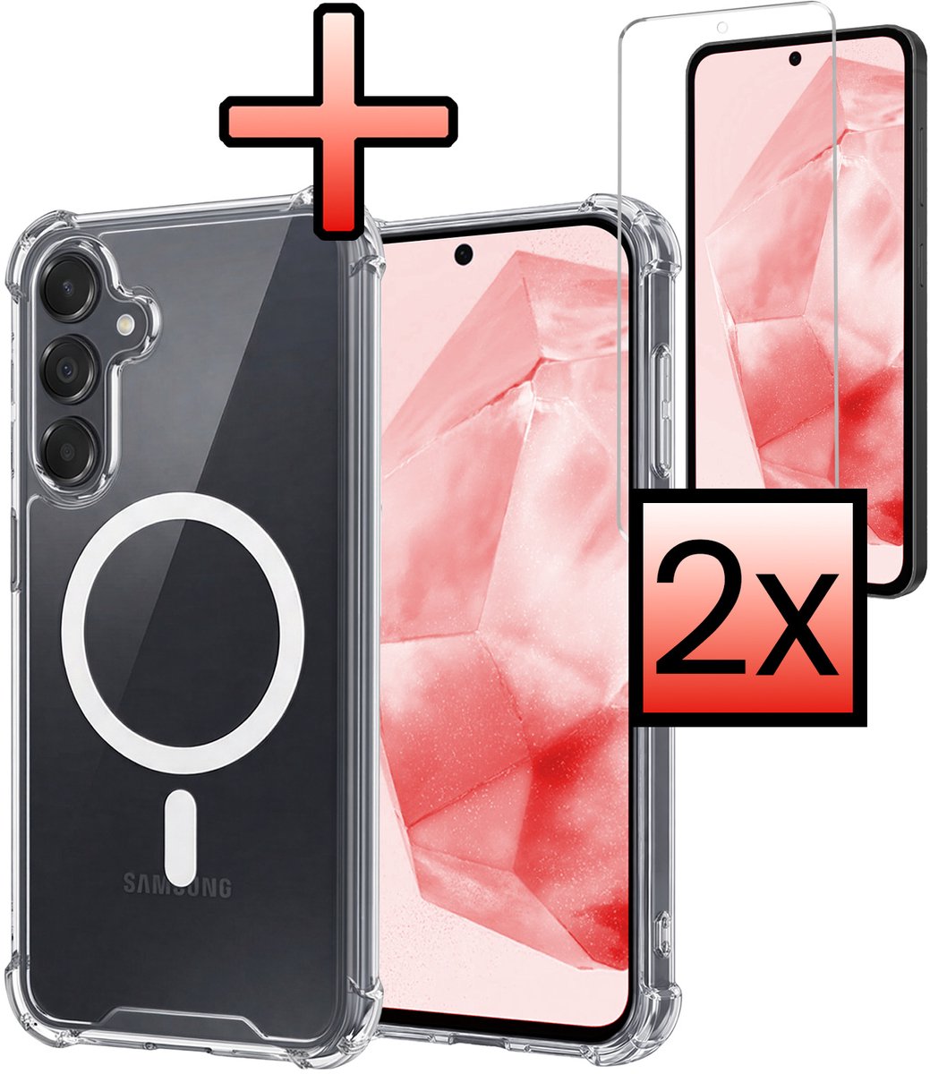 Hoesje - Met 2x Screenprotector - Geschikt voor Samsung Galaxy A35 - Magsafe Compatible - Sterk & Shockproof - Back Cover - Shock Proof Case - Telefoon Hoes - Transparant