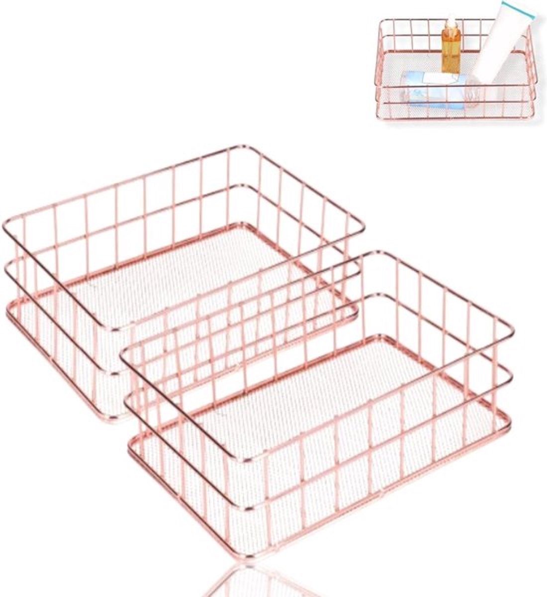 Stijlvolle metalen draadopbergmanden, set van 2 - Make-up organizer en bureau organizer voor thuis en op kantoor