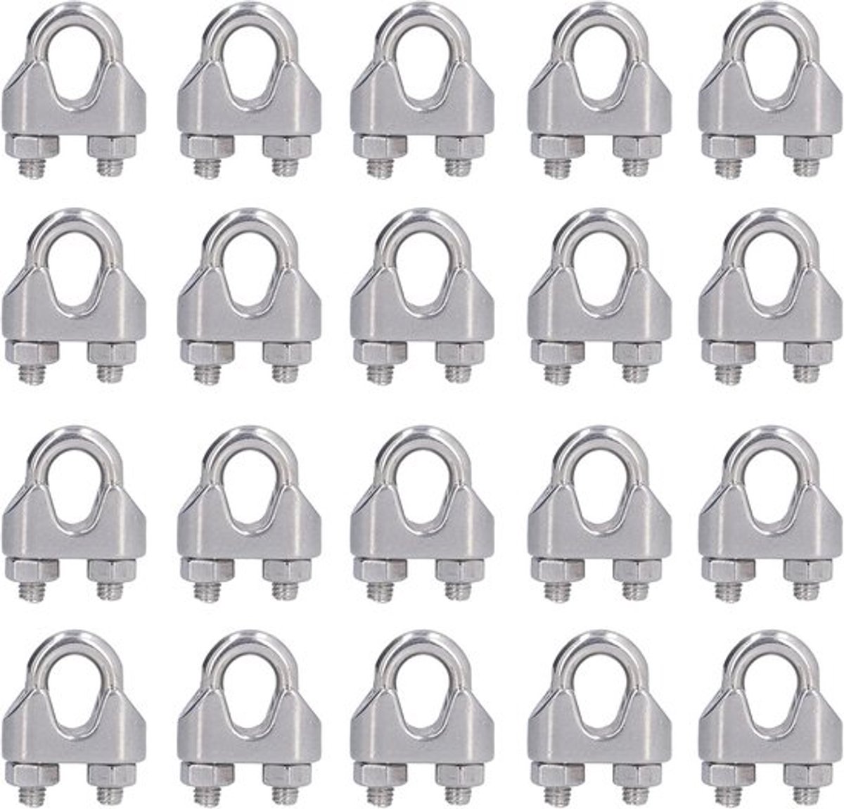 Staalkabelklemmen - Hardware clips - Vaste verbindingen maken - Premium 304 RVS - 20 stuks - Zilverkleurig