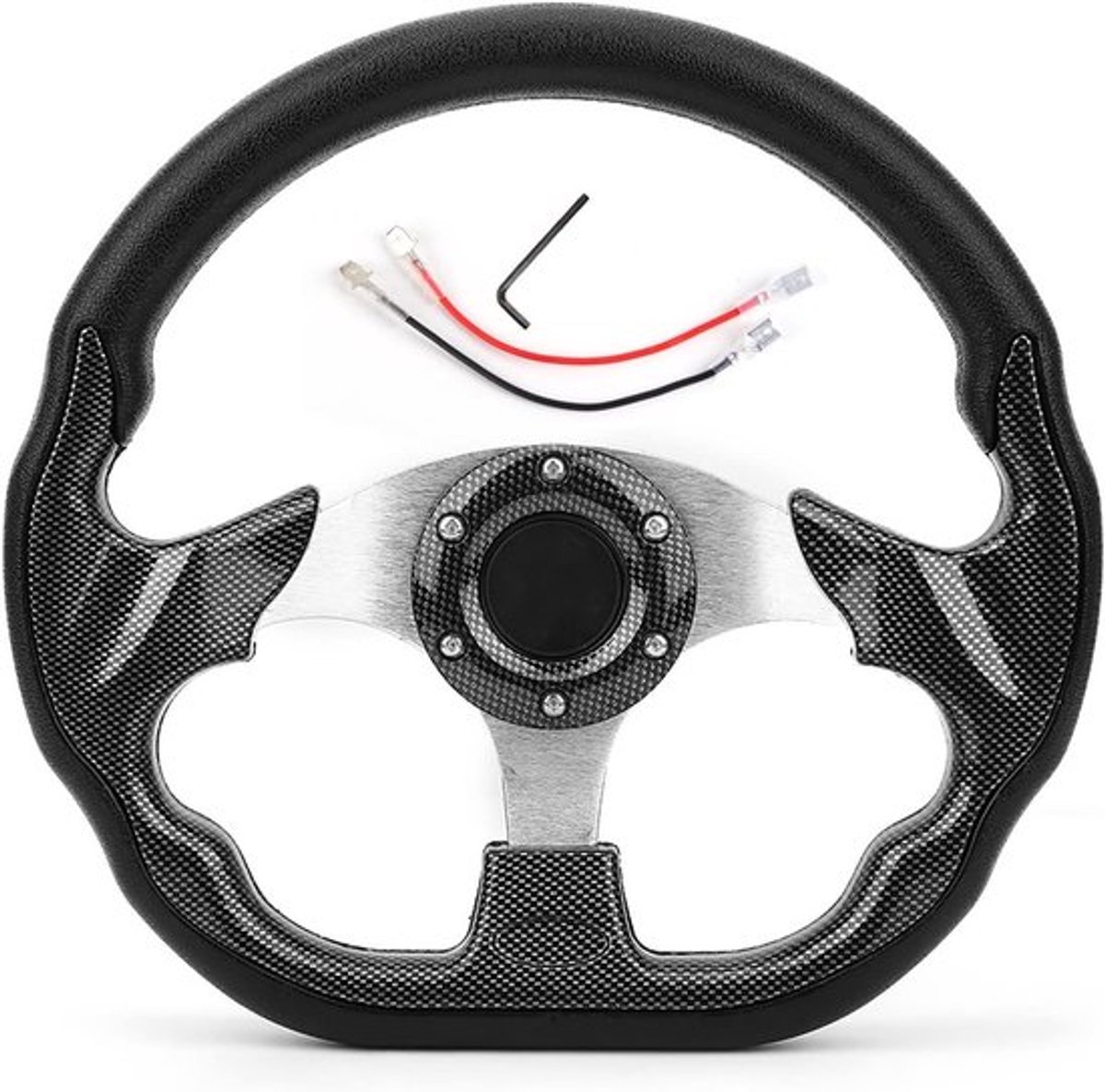 Sportieve Racestuur met 12.5 Inch en 6 Bevestigingsbouten, Lichtgewicht Aluminium en PVC Leer, Geschikt voor Auto's, Inclusief Hoornknop en Carbon Fiber Design