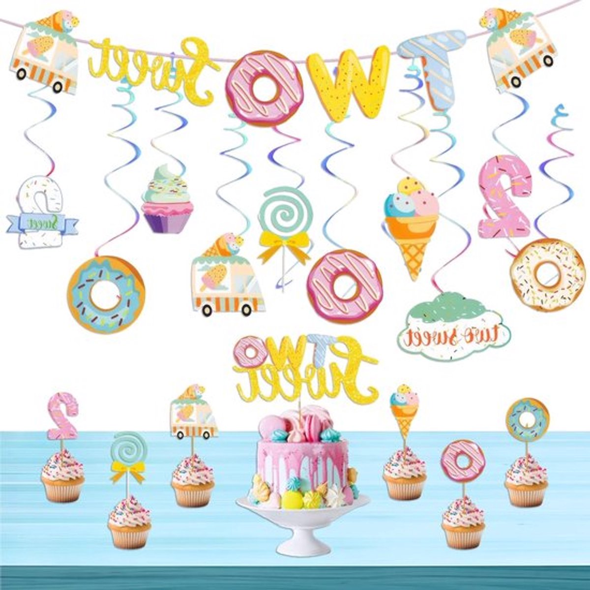 Feestelijke Verjaardagsdecoraties voor een Kleurrijk IJsje Thema - Verjaardagsbanner en Zomerfeest Decoraties voor Meisjes