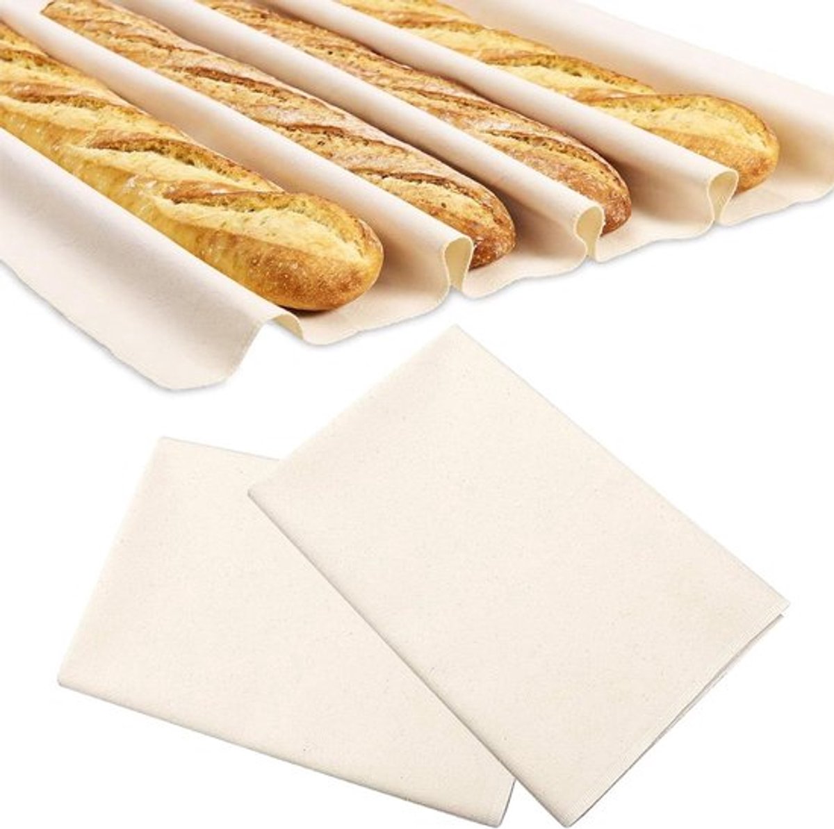 Set van 2 linnen doeken voor het bakken van brood, deegdoeken, natuurlijke katoenen bakaccessoires, 75 x 45 cm