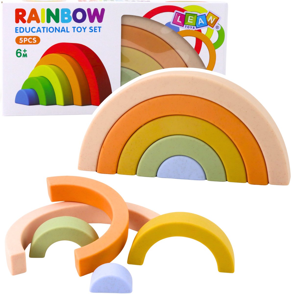Regenboogpuzzel voor peuters Pastelkleurige rubberen blokken 5 stuks.