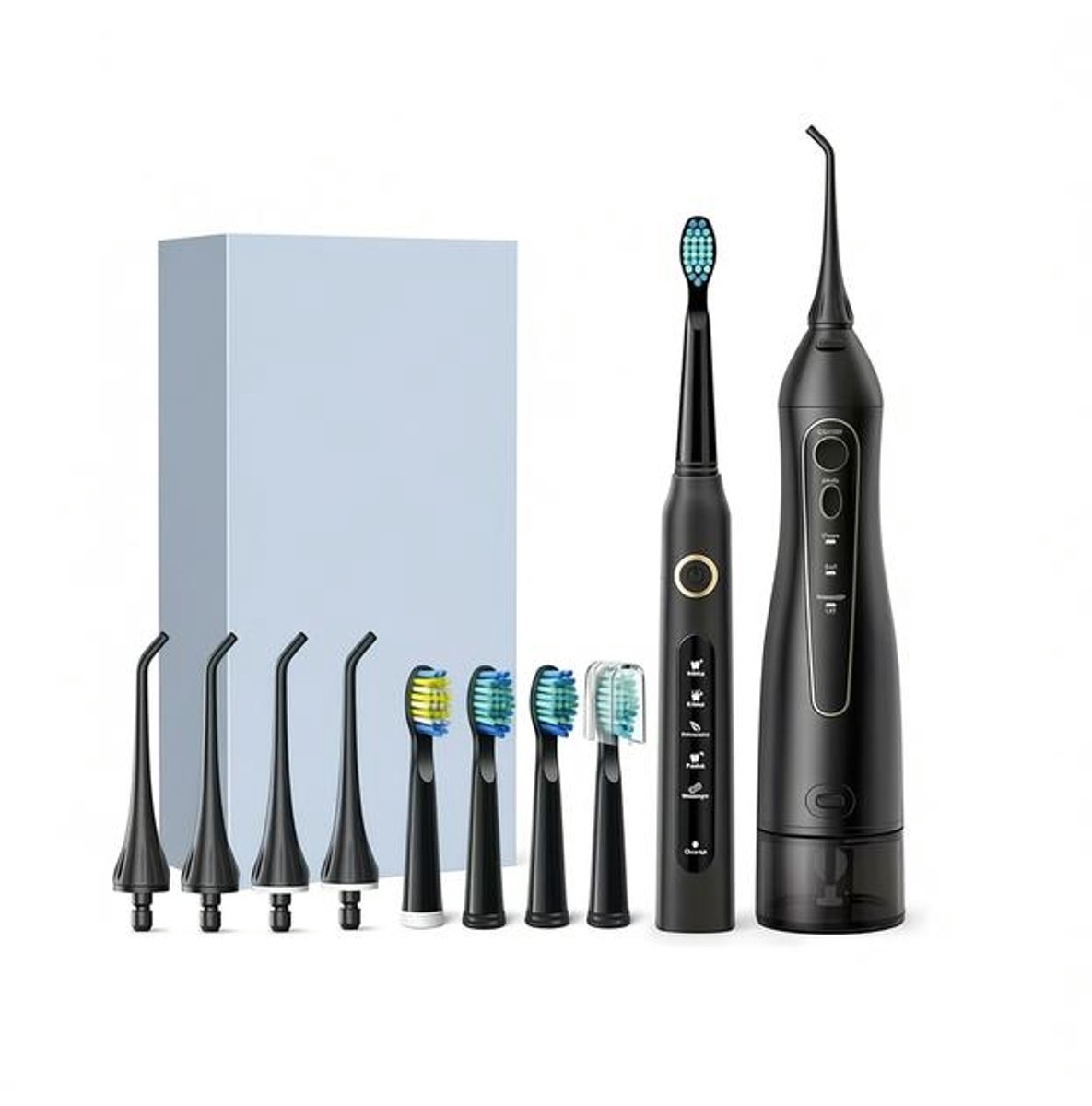 Waterflosser & Elektrische Tandenborstel Combinatie - Draadloos, 3+5 Standen, Oplaadbaar via USB, Zwart